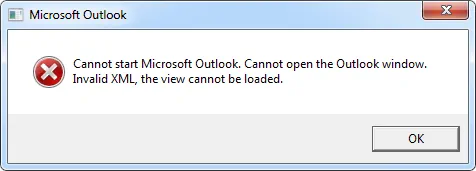Microsoft Outlook Error Invalid XML